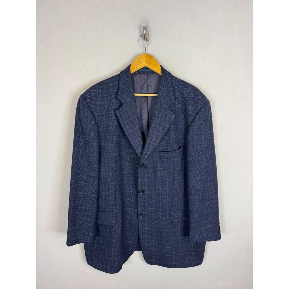 Strellson Flamenco Navy Blue Windowpane Italian Wool Blazer Jacket Mens 46R
